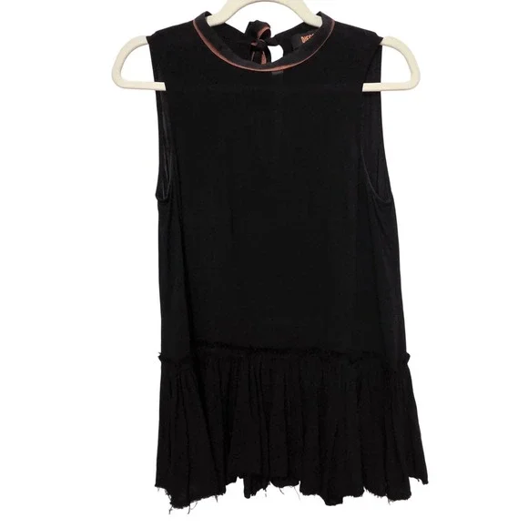 Diesel Black Sleeveless Ruffle Hem Tie Neck Top Womens Size S - Picture 1 of 8